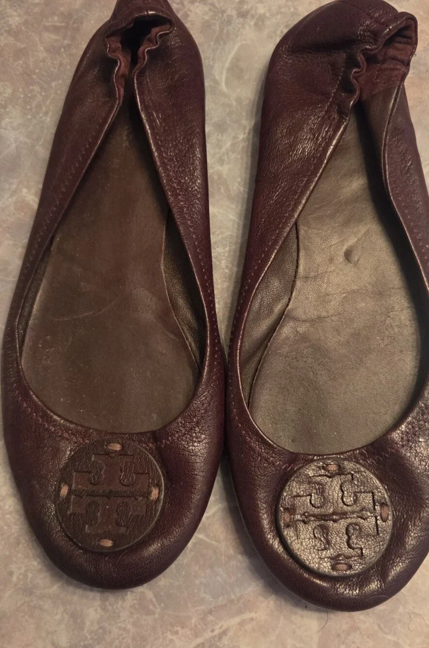 Tory Burch Burgundy Leather  Ballet Flats
